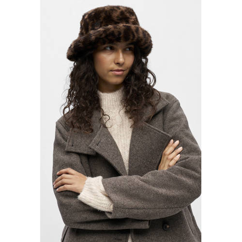 OBJECT bucket hat OBJKLARA met panterprint donkerbruin afbeelding