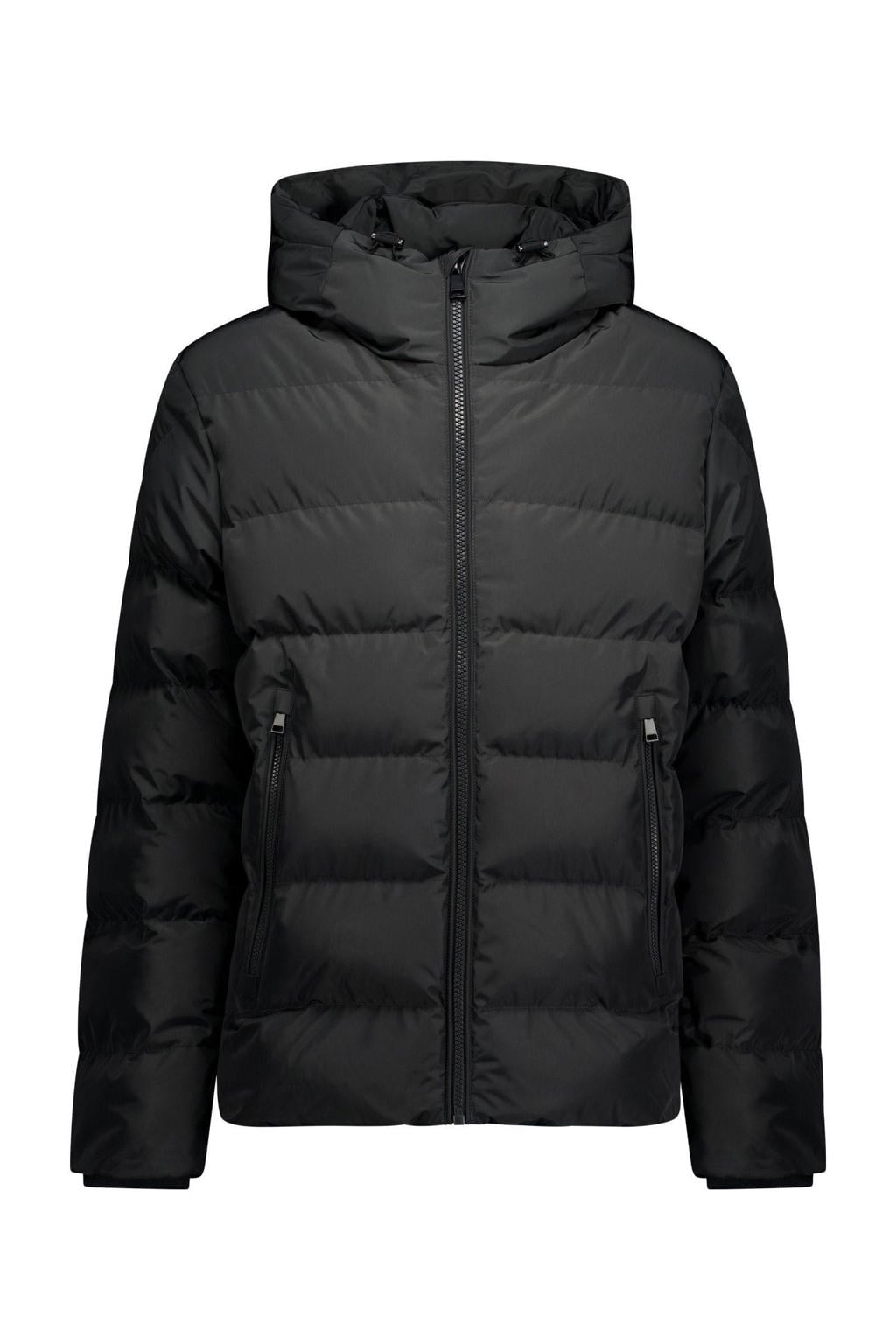 Antraciete heren Airforce gewatteerde jas van polyester met effen, lange mouwen, capuchon, ritssluiting en doorgestikte details
