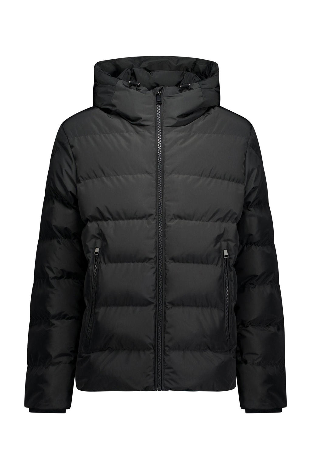 Antraciete heren Airforce gewatteerde jas van polyester met effen, lange mouwen, capuchon, ritssluiting en doorgestikte details
