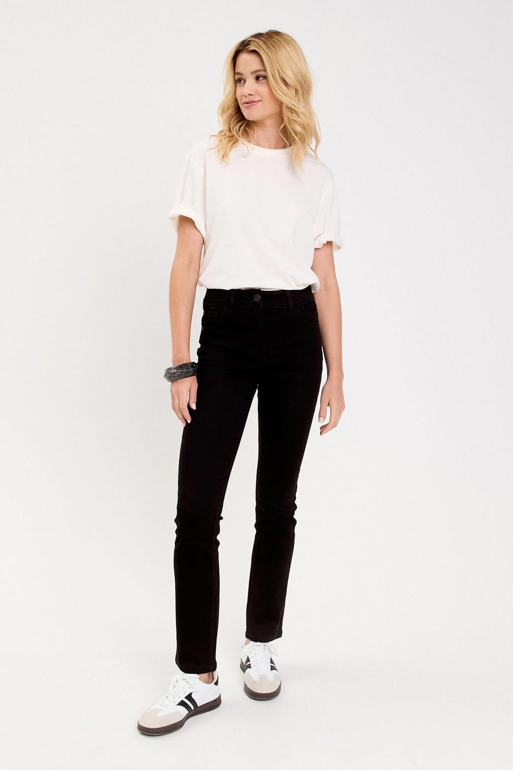 Black denim dames Cache Cache straight leg jeans van denim met rits- en knoopsluiting en effen