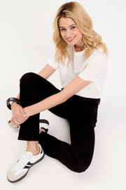 thumbnail: Black denim dames Cache Cache straight leg jeans van denim met rits- en knoopsluiting en effen