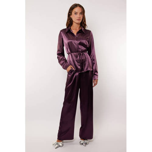 G-maxx wide leg high waist casual broek paars afbeelding