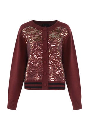 gestreepte gebreid vest donkerrood met pailletten