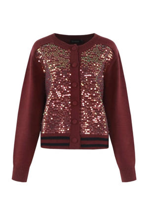 gestreepte gebreid vest donkerrood met pailletten