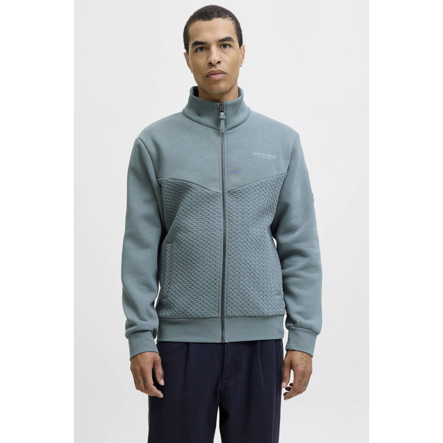 JACK & JONES PREMIUM sweatvest met textuur blauw