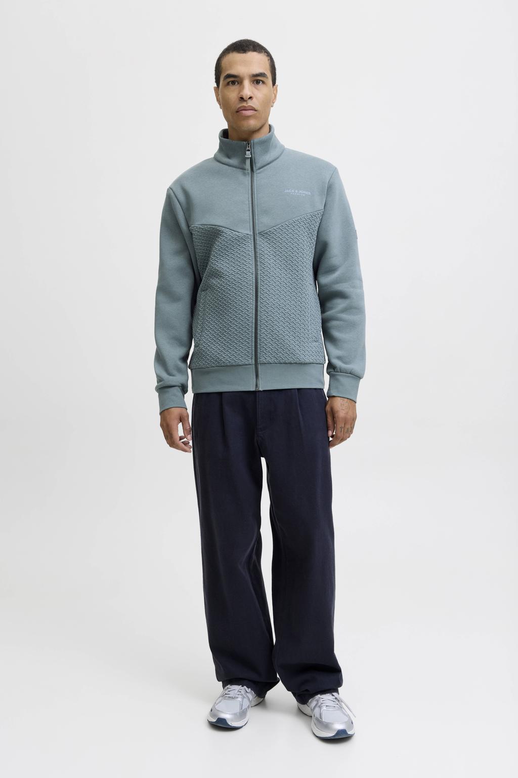 JACK & JONES PREMIUM sweatvest met textuur blauw