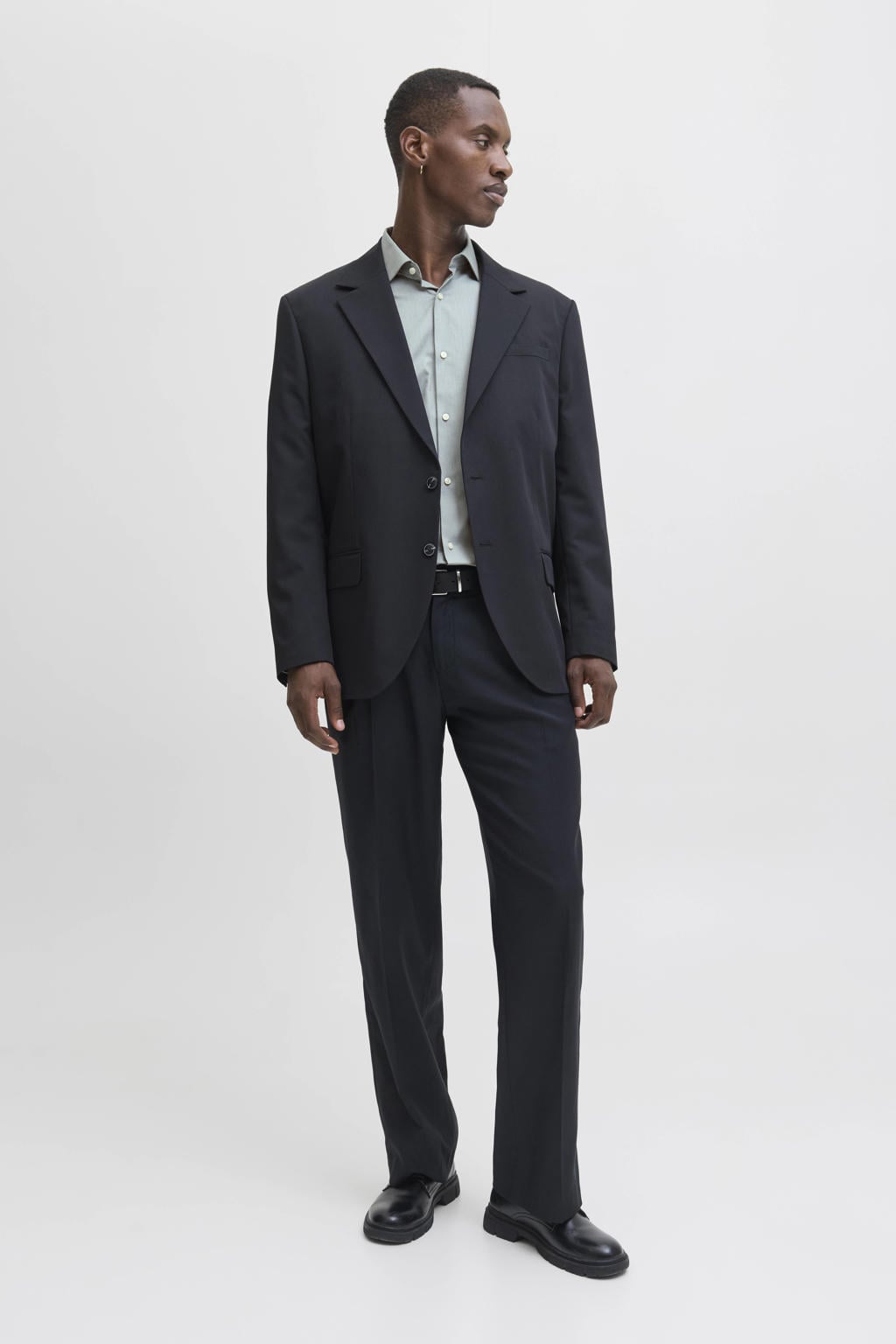 Blauwe heren JACK & JONES ESSENTIALS zakelijk overhemd van katoen met effen, lange mouwen, klassieke kraag en knoopsluiting
