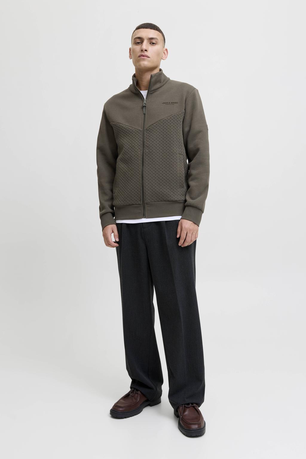 JACK & JONES PREMIUM sweatvest met textuur bruin