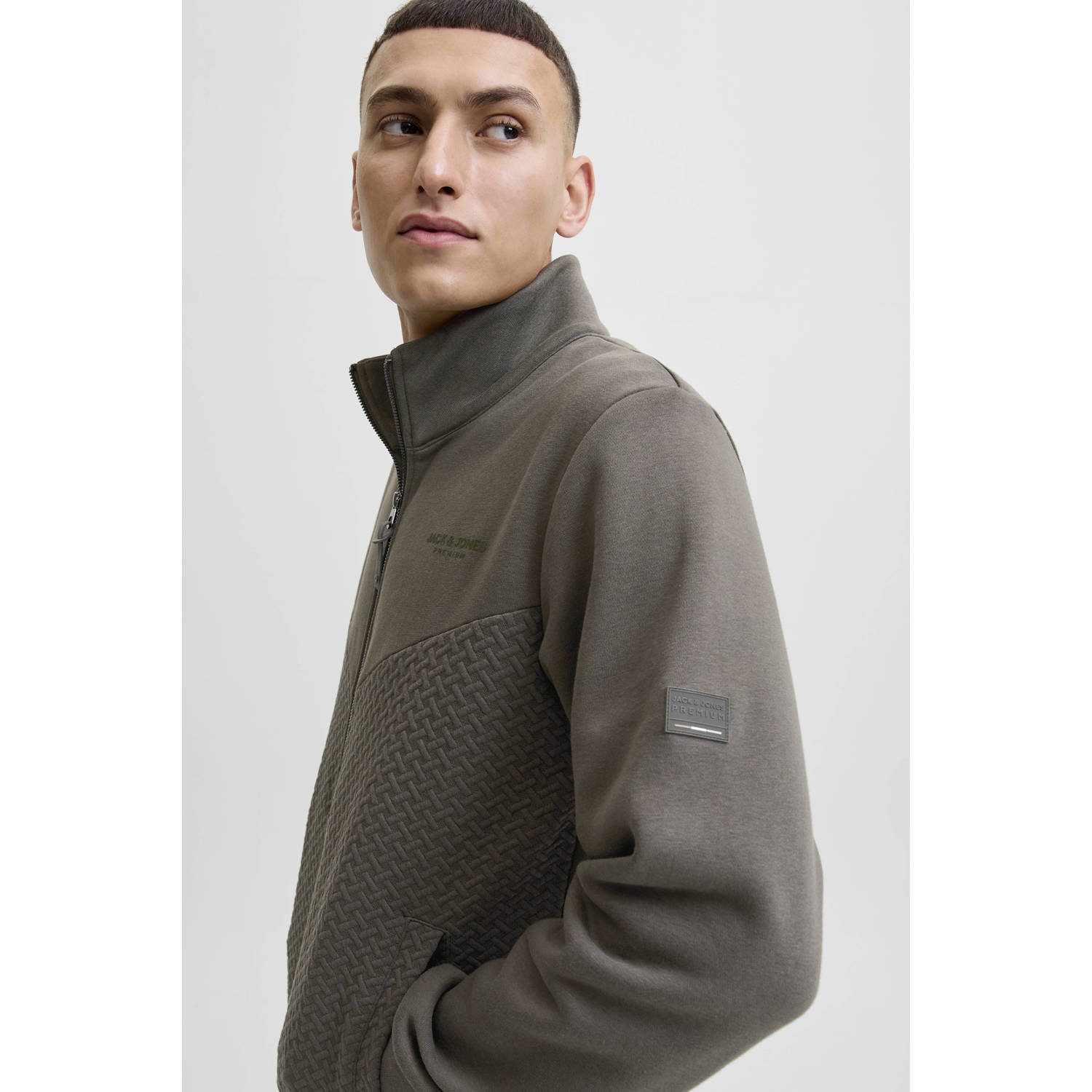 JACK & JONES PREMIUM sweatvest met textuur olijfgroen