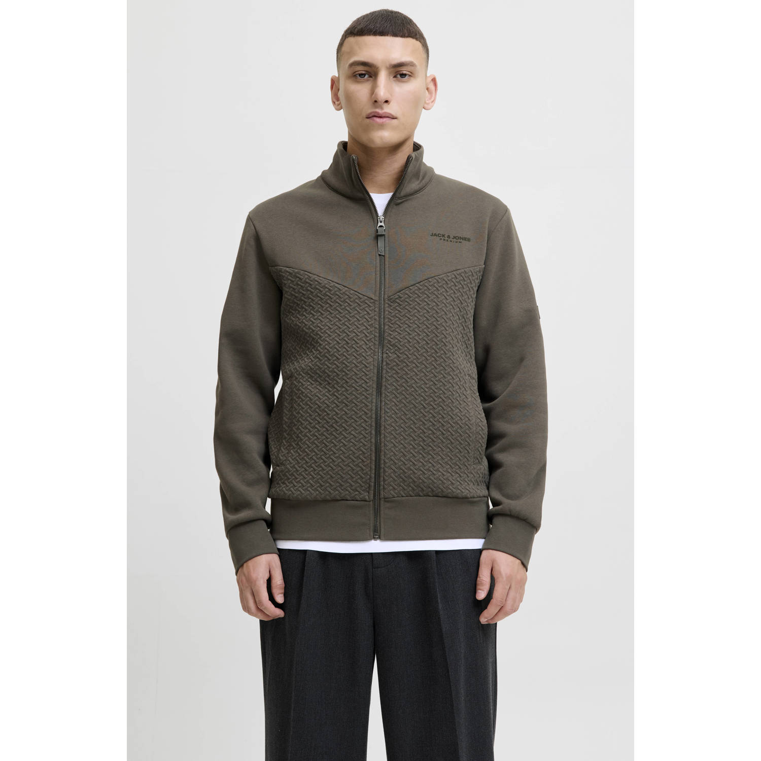 JACK & JONES PREMIUM sweatvest met textuur olijfgroen