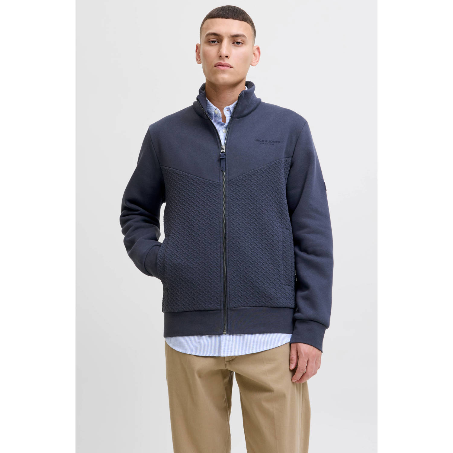 JACK & JONES PREMIUM sweatvest met textuur donkerblauw