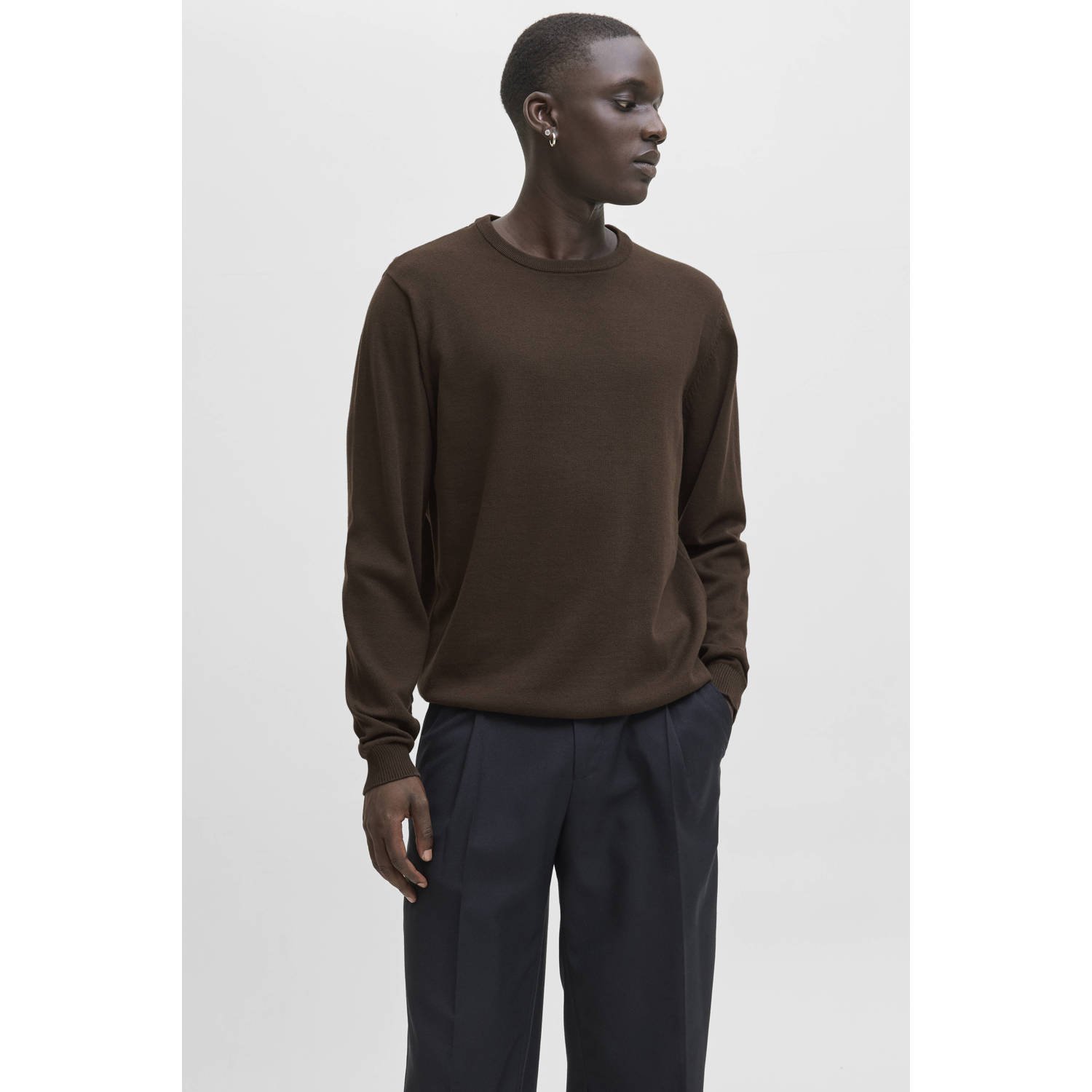 JACK & JONES ESSENTIALS pullover trui gebreid donkerbruin
