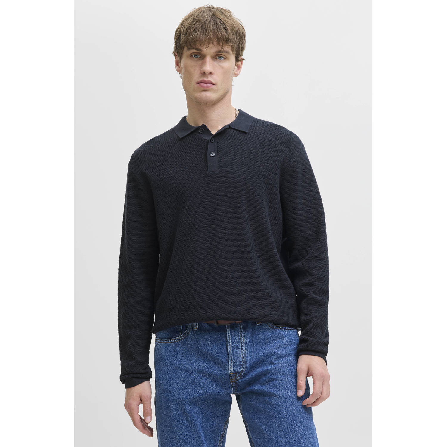 JACK & JONES ESSENTIALS gebreide trui met textuur donkerblauw