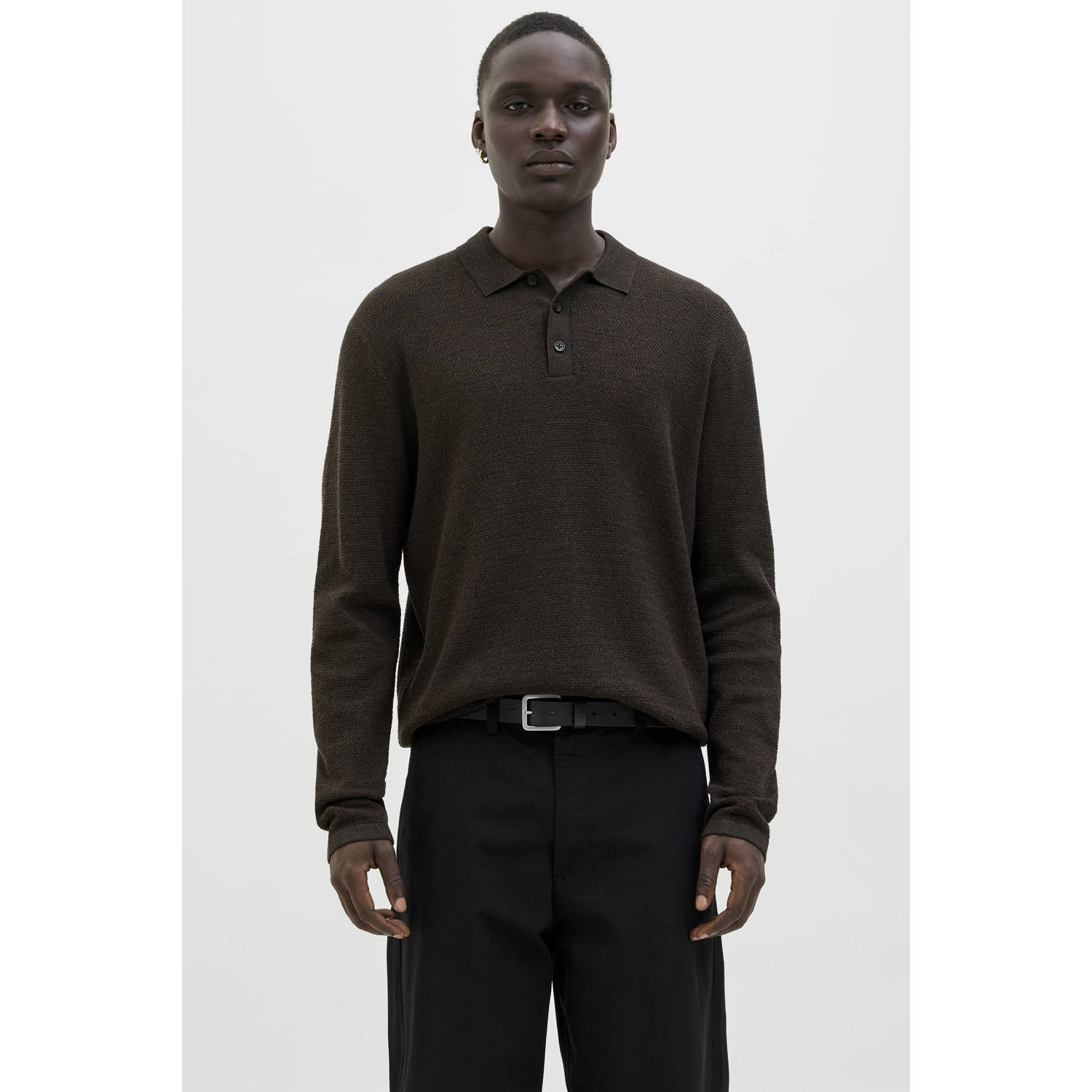 JACK & JONES ESSENTIALS gebreide trui met textuur donkerbruin