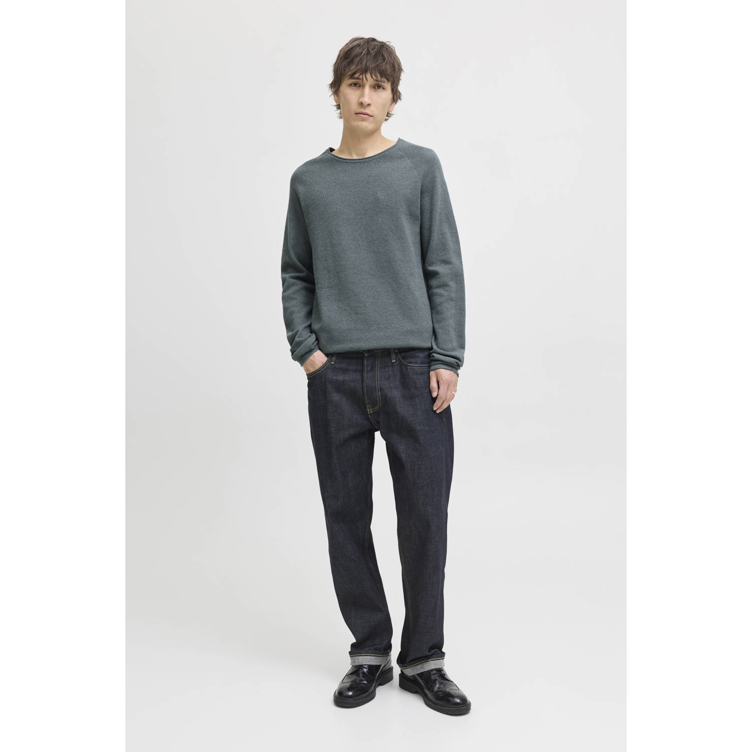 JACK & JONES ESSENTIALS trui fijn gebreid grijsgroen