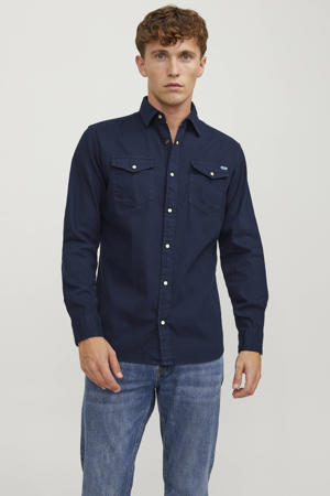 regular casual overhemd donkerblauw