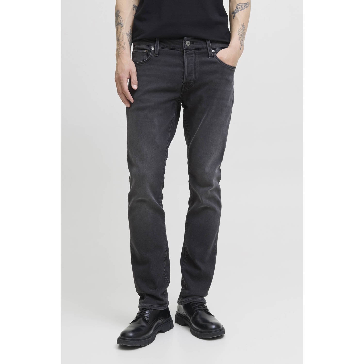 JACK & JONES JEANS INTELLIGENCE JJIMIKE FOX tapered jeans black denim