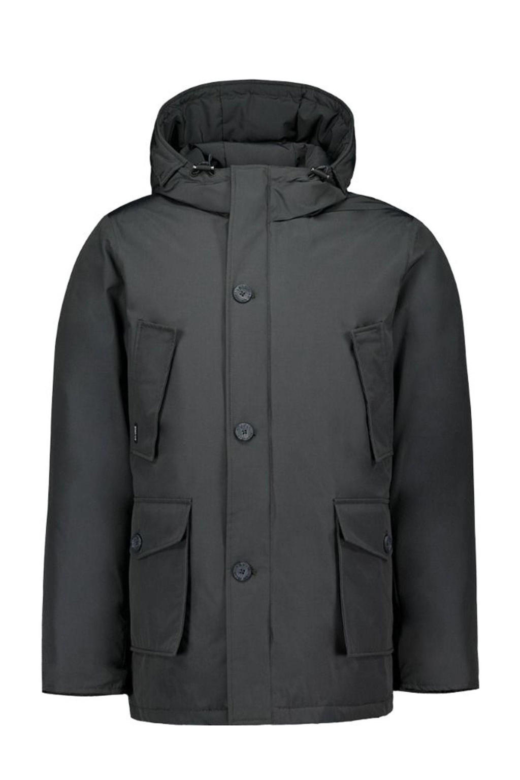 Antraciete heren Airforce parka van polyester met effen, lange mouwen, capuchon en rits- en knoopsluiting