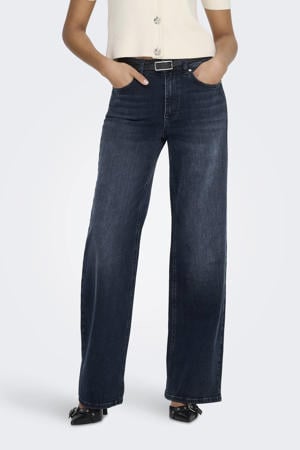 high waist wide leg jeans dark blue denim