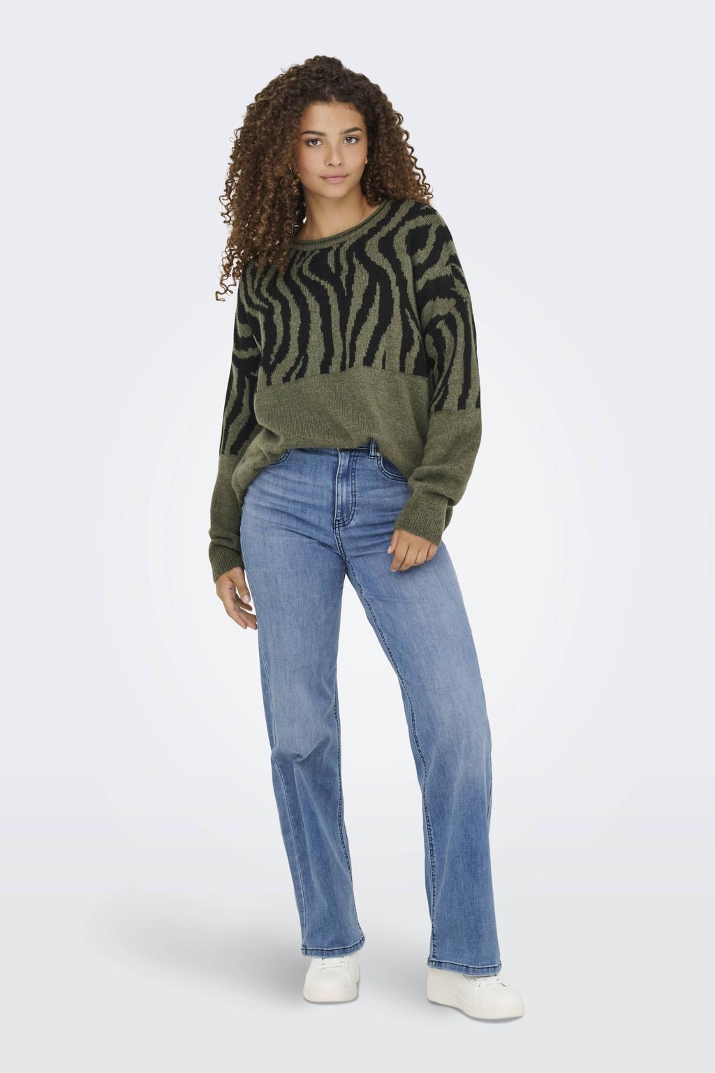 Medium blue denim dames ONLY high waist wide leg jeans van denim met rits- en knoopsluiting en effen