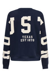 thumbnail: Donkerblauwe dames ONLY sweater van katoen met tekst print, lange mouwen en ronde hals