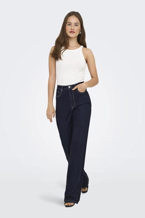high waist wide leg jeans dark blue denim