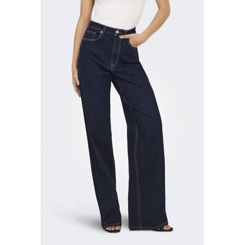 ONLY high waist wide leg jeans dark blue denim afbeelding