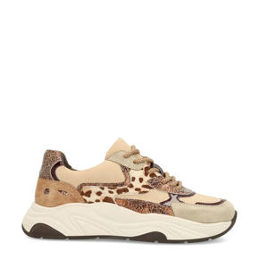 chunky leren sneakers met koeienprint beige