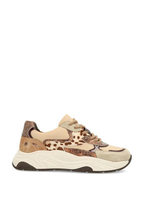 chunky leren sneakers met koeienprint beige