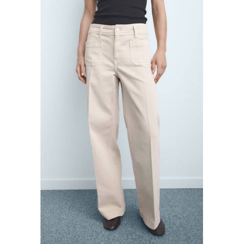 Mango high waist wide leg jeans ecru afbeelding