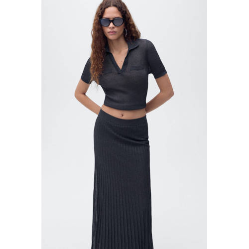 Mango plissé rok met glitter marine afbeelding