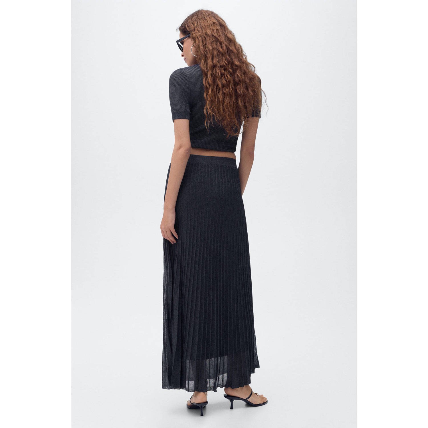 Mango plissé rok met glitter marine
