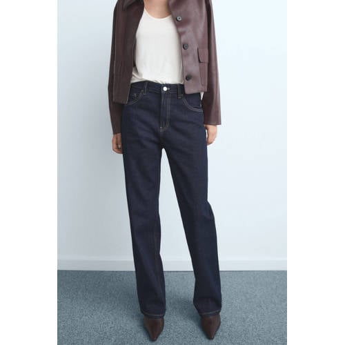 Mango high waist straight leg jeans dark blue denim afbeelding