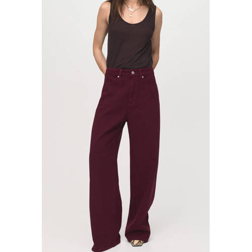 Mango wide leg jeans donkerrood afbeelding