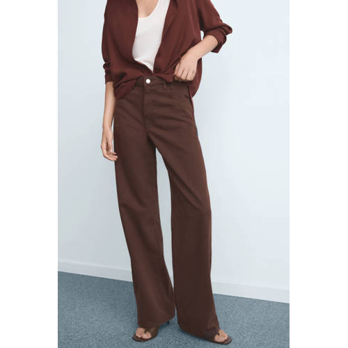 Mango high waist wide leg jeans donkerbruin afbeelding