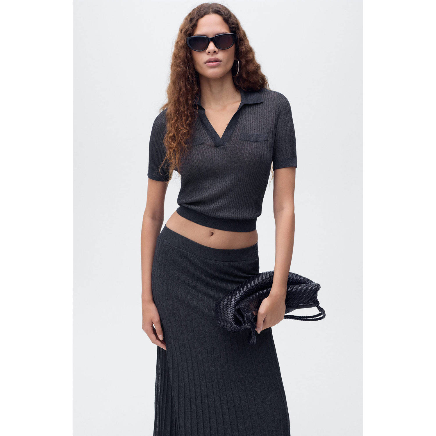 Mango cropped top marine gebreid