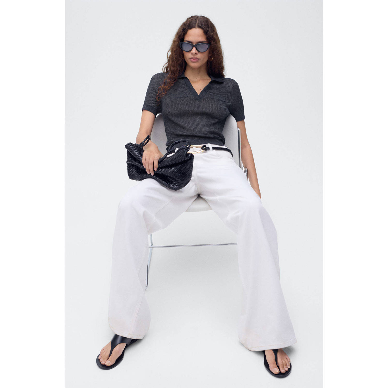 Mango cropped top marine gebreid