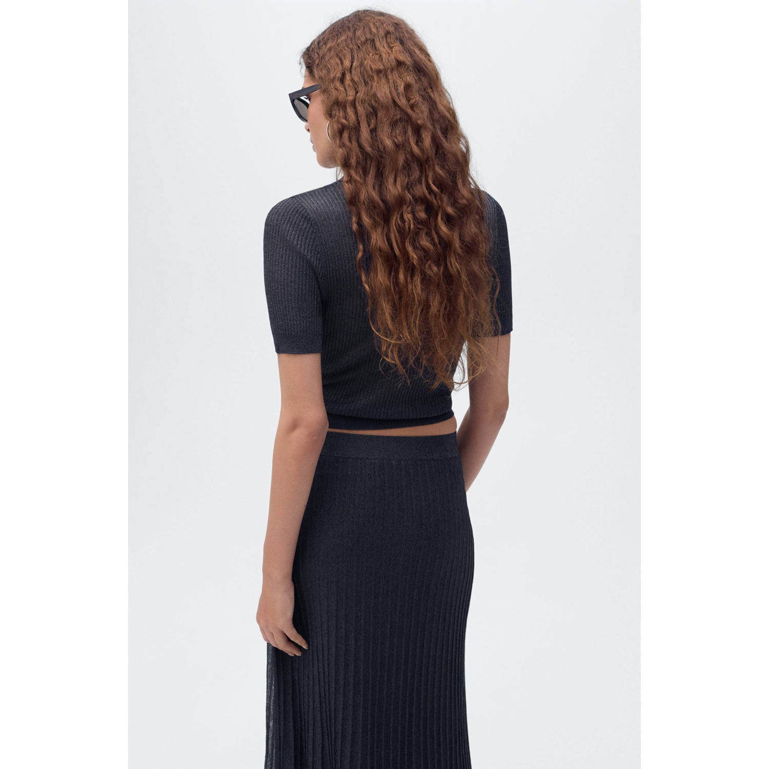 Mango cropped top marine gebreid