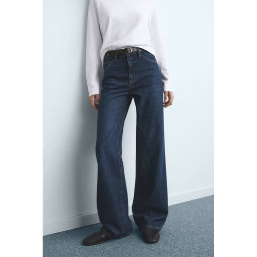 Mango high waist wide leg jeans dark blue denim afbeelding