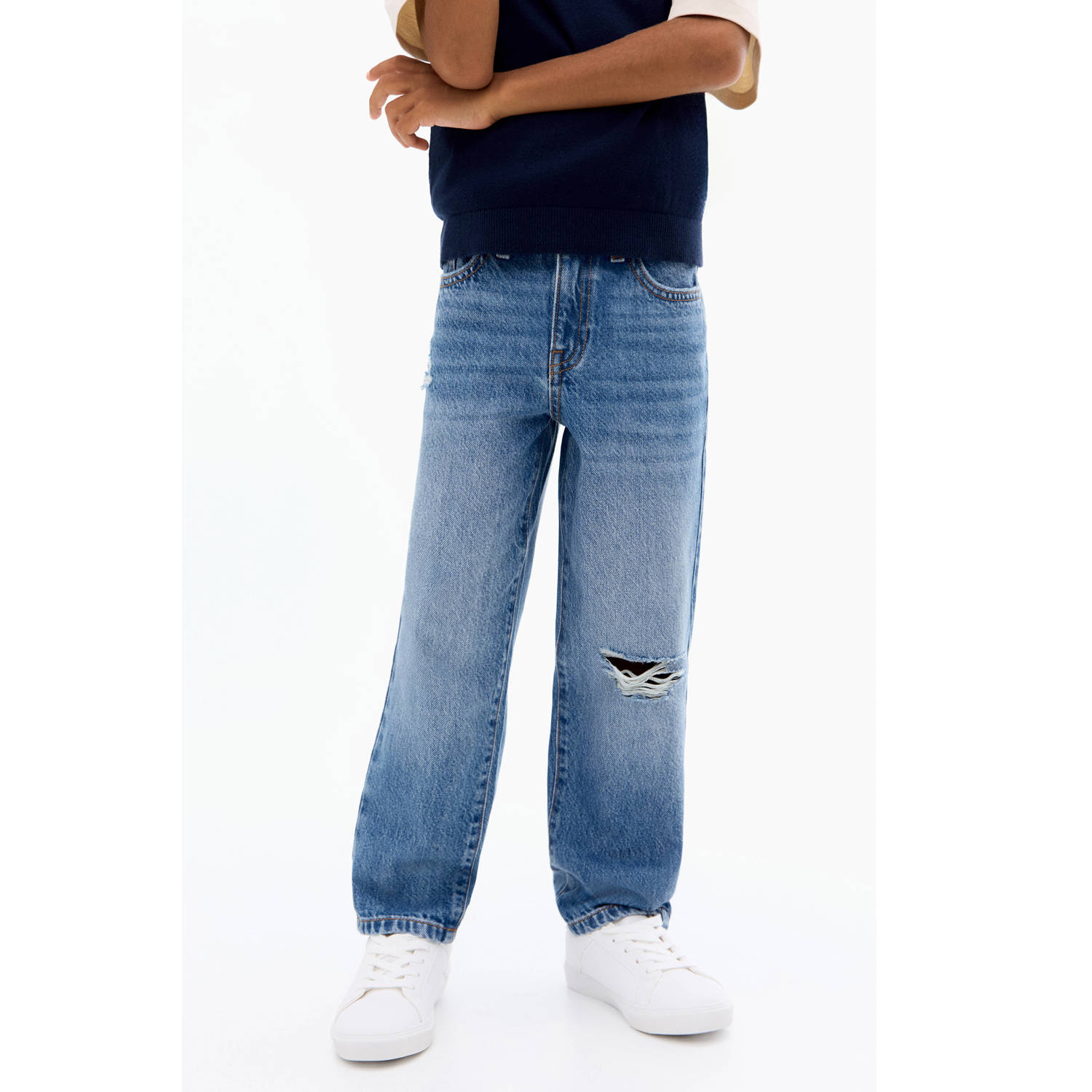 Mango Kids straight leg jeans middenblauw