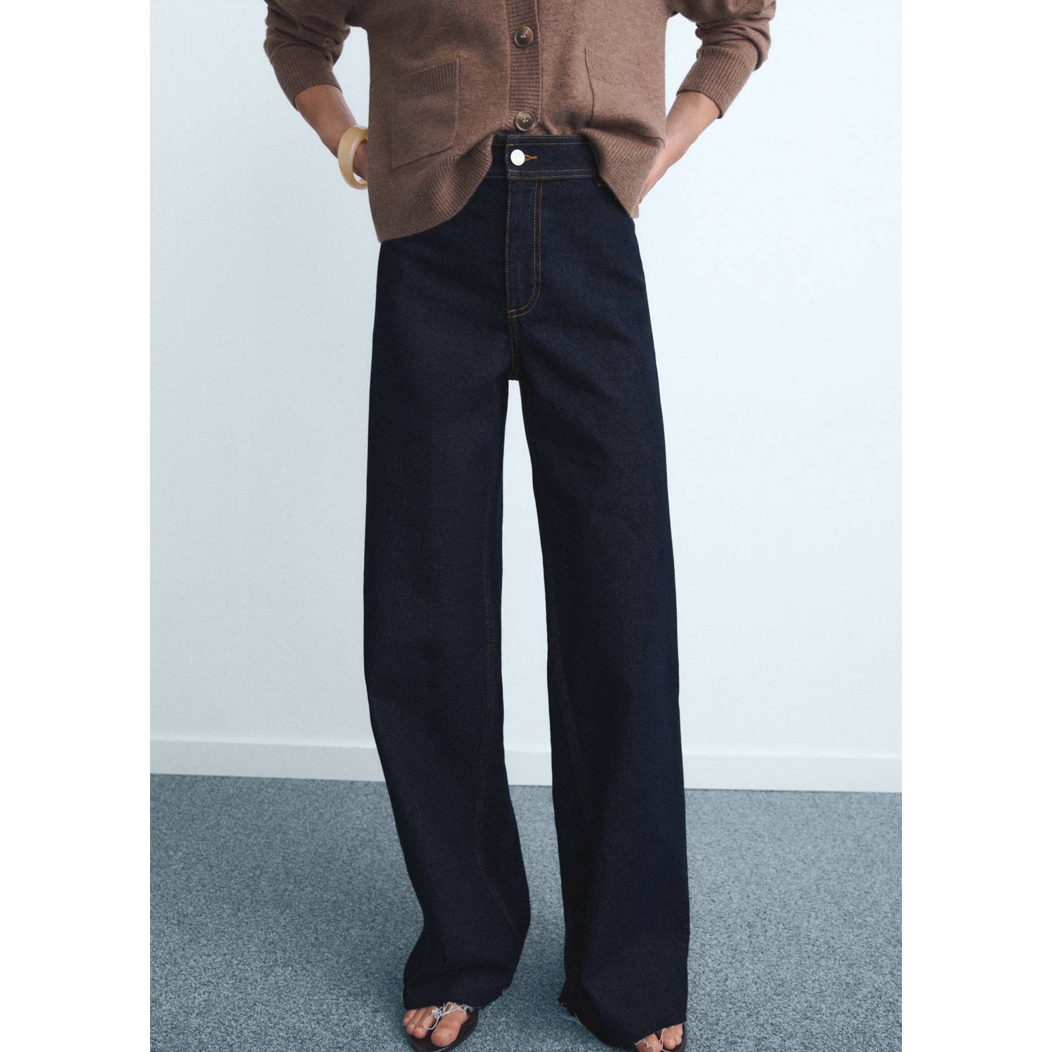 Mango high waist cropped jeans dark blue denim