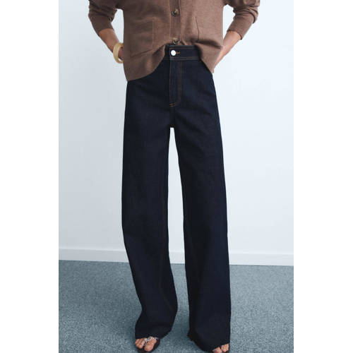 Mango high waist cropped jeans dark blue denim afbeelding