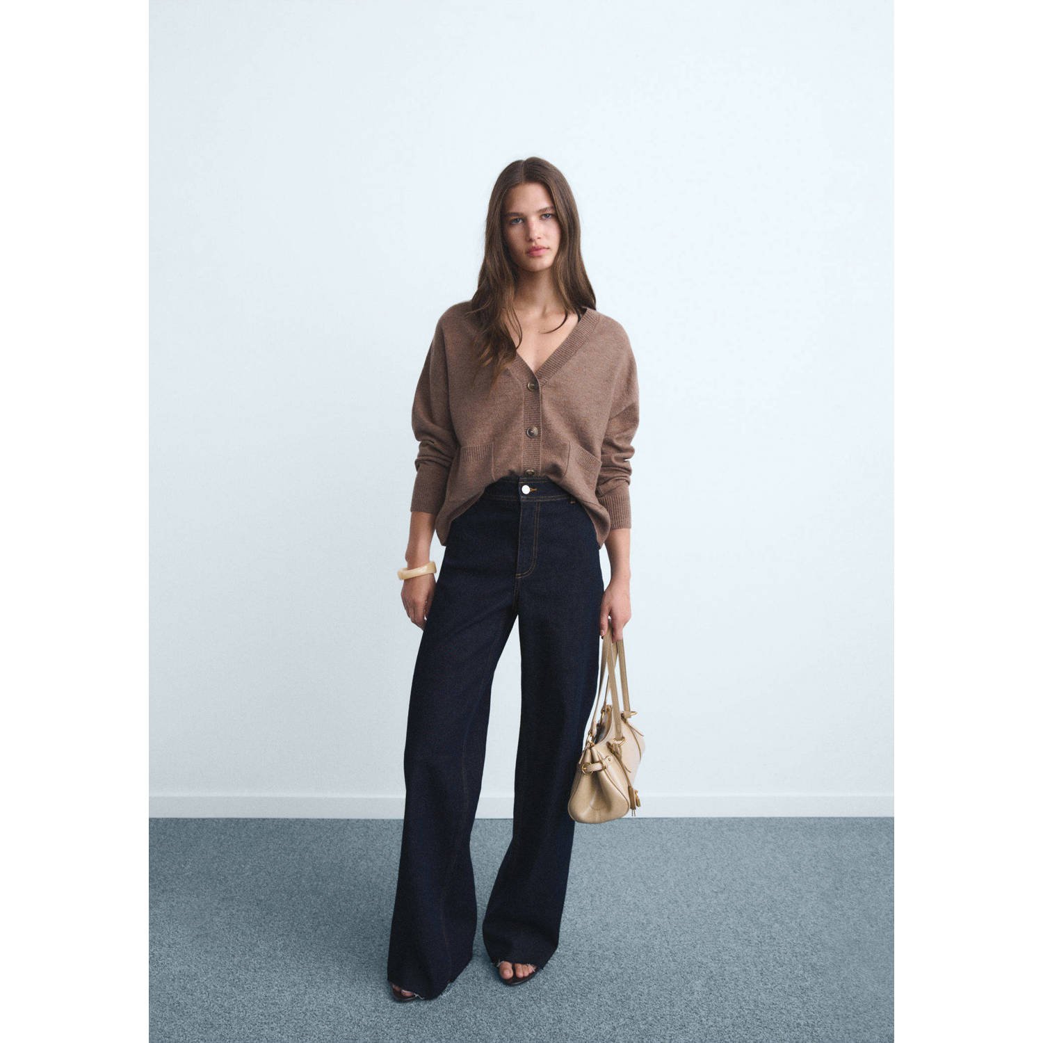Mango high waist cropped jeans dark blue denim
