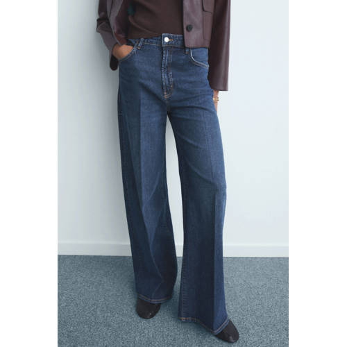 Mango wide leg jeans dark blue denim afbeelding