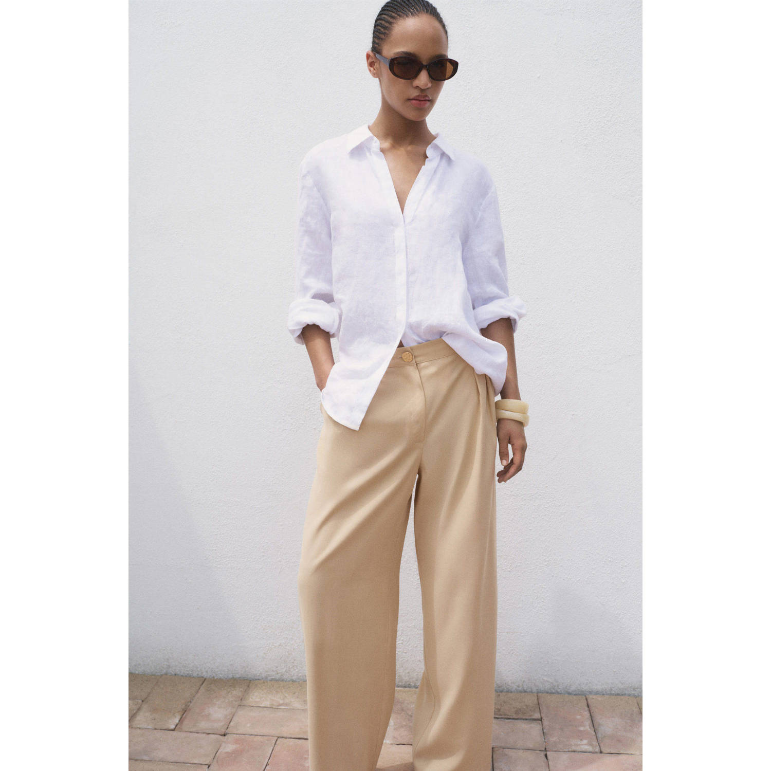 Mango high waist broek lichtgeel