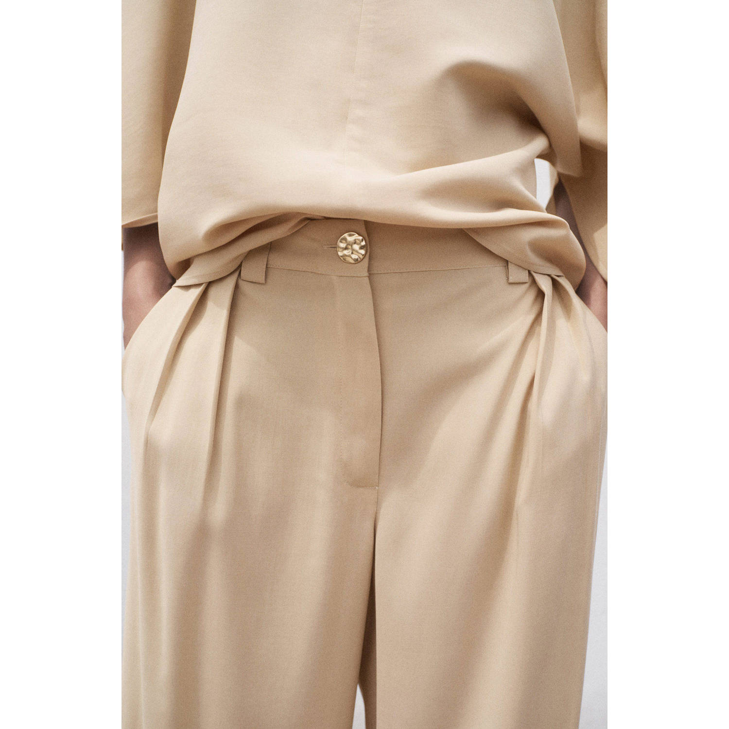 Mango high waist broek lichtgeel