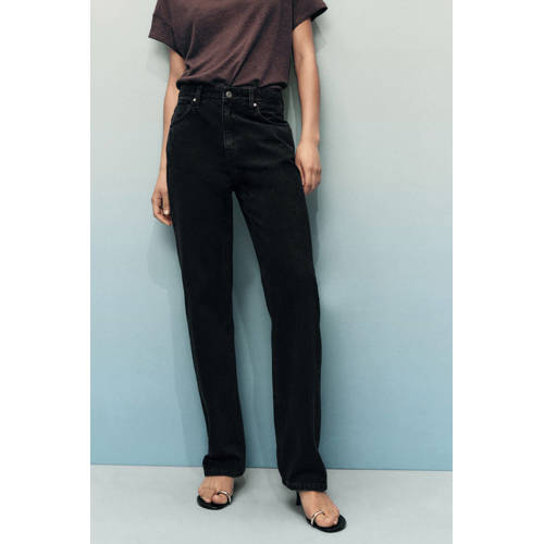 Mango high waist straight leg jeans black denim afbeelding