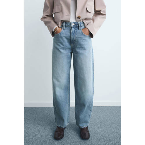 Mango high waist barrel jeans light blue denim afbeelding
