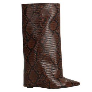 hoge laarzen met flap en slangenprint bruin
