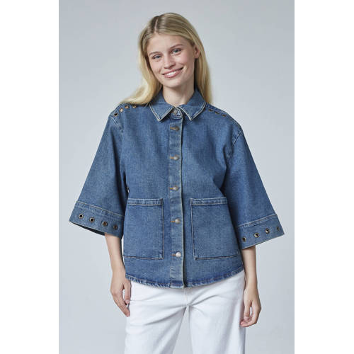 SisterS Point blouse medium blue denim afbeelding